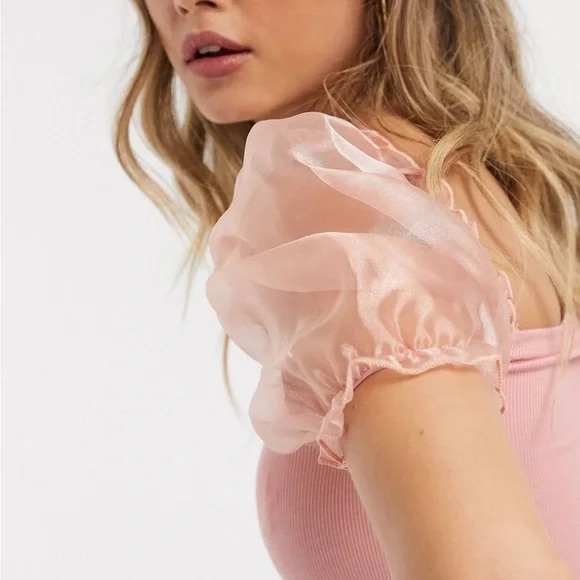 ASOS- New Look organza sleeve top in pink brand new never worn - Picture 3 of 9